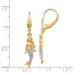 14K Two-Tone Gold Brushed & Polished Mermaid Earrings