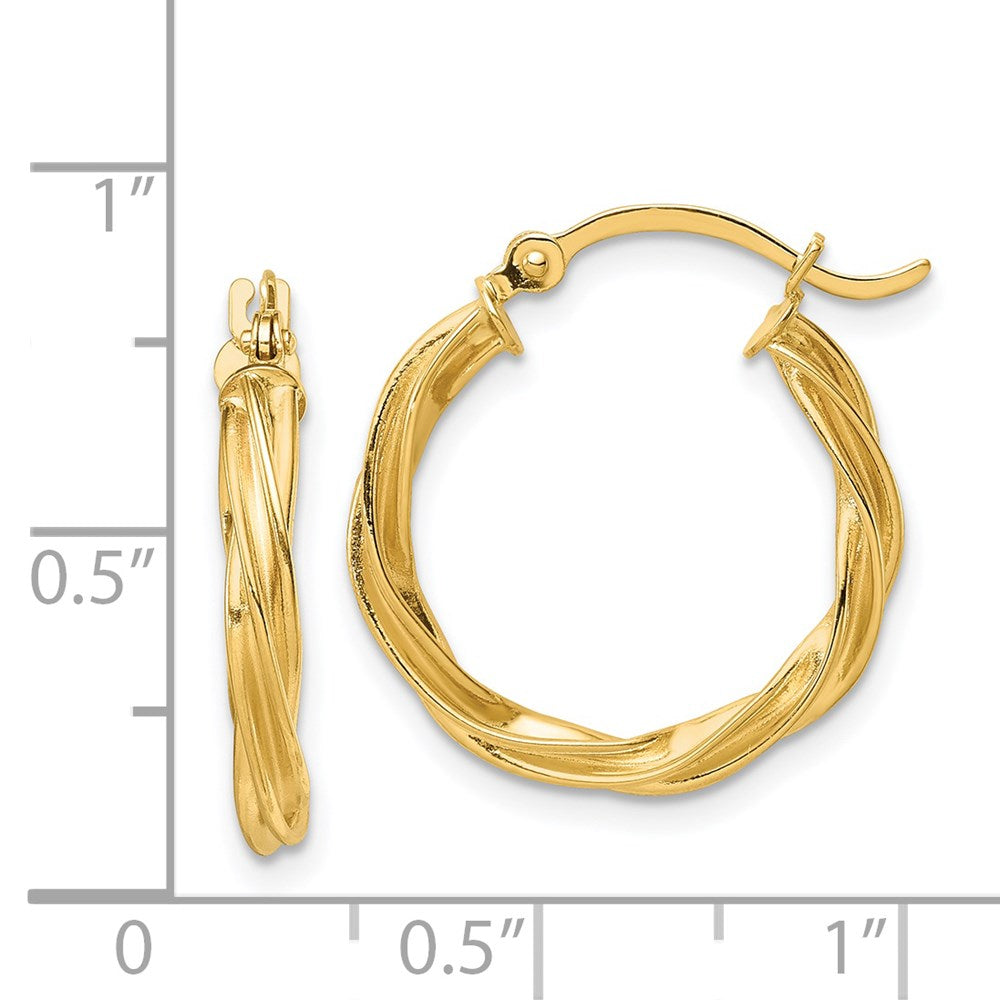 14K Yellow Gold Polished Twisted 2.5mm Hoop Earrings