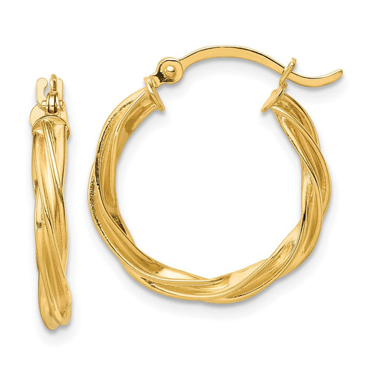 14K Yellow Gold Polished Twisted 2.5mm Hoop Earrings