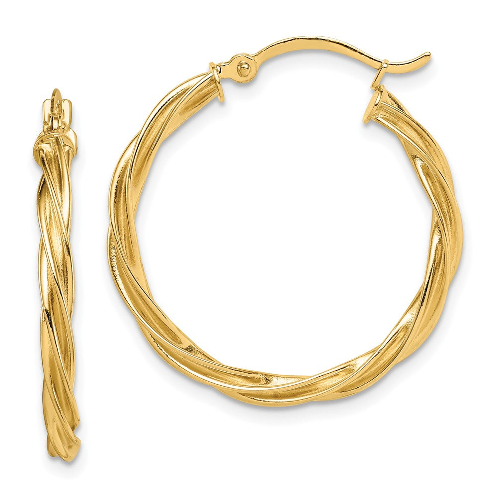 14K Yellow Gold Polished Twisted 2.5mm Hoop Earrings