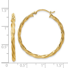 14K Yellow Gold Polished 2.5mm Twisted Hoop Earrings