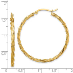 14K Yellow Gold Polished Twisted 2.5mm Hoop Earrings