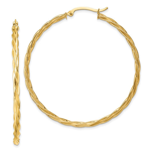 14K Yellow Gold Polished 2.5mm Twisted Hoop Earrings