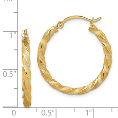 14K Yellow Gold Twisted Satin Diamond-cut Hoop Earrings