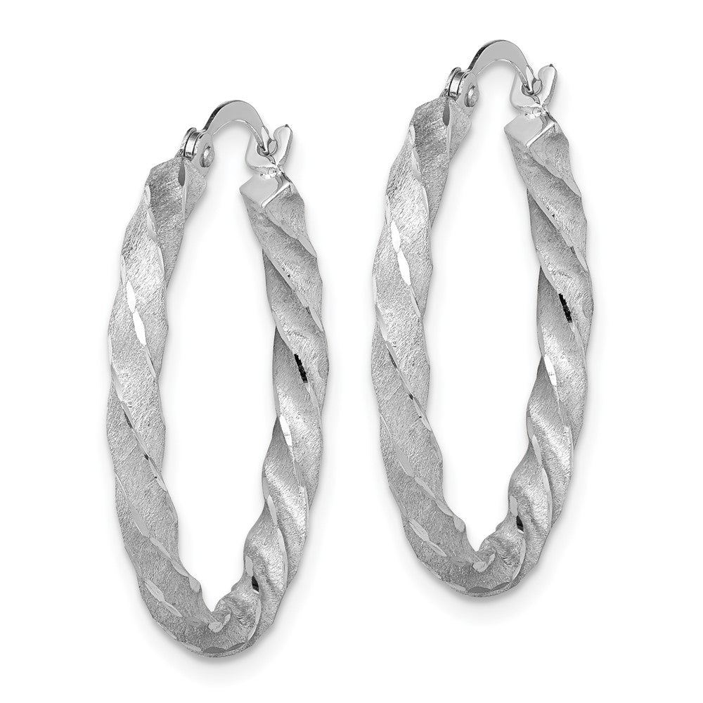 14K White Gold Twisted Satin Diamond-cut Hoop Earrings