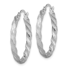 14K White Gold Twisted Satin Diamond-cut Hoop Earrings