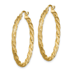14K Yellow Gold Twisted Satin Diamond-cut Hoop Earrings