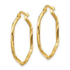 14K Yellow Gold 1x1mm Textured Twist Hexagon Hoop Earrings