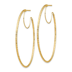 14K Yellow Gold 1.5x50mm Diamond-cut with Polished wire Hoop Earrings