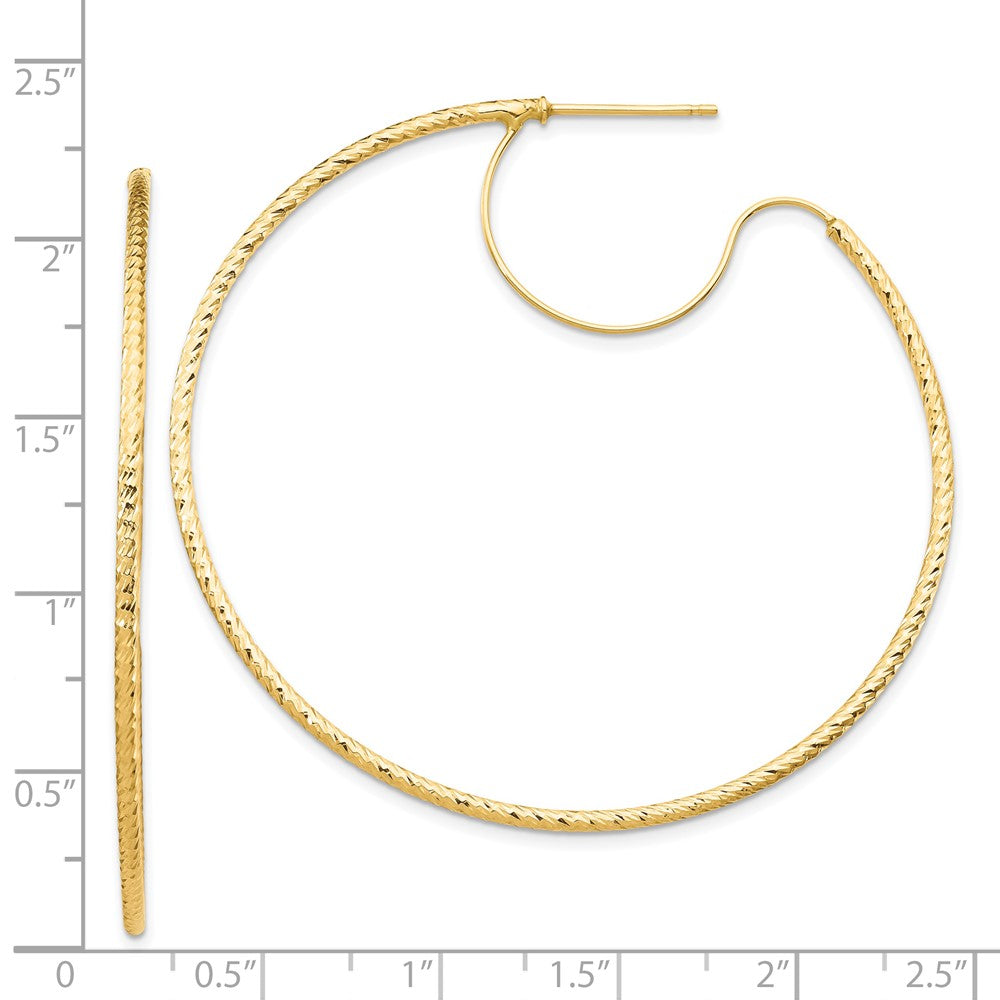 14K Yellow Gold 1.5x50mm Diamond-cut with Polished wire Hoop Earrings