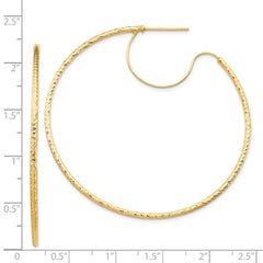 14K Yellow Gold 1.5x50mm Diamond-cut with Polished wire Hoop Earrings