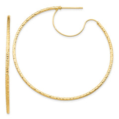 14K Yellow Gold 1.5x50mm Diamond-cut with Polished wire Hoop Earrings