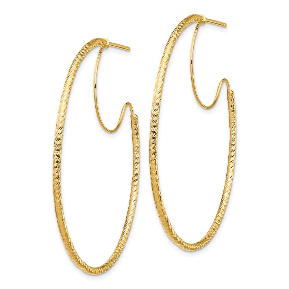 14K Yellow Gold 1.5x45mm Diamond-cut with Polished wire Hoop Earrings