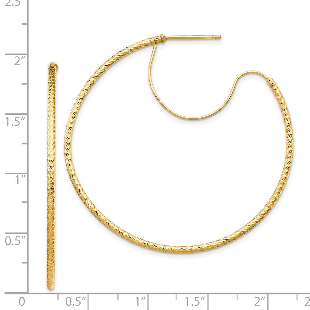 14K Yellow Gold 1.5x45mm Diamond-cut with Polished wire Hoop Earrings