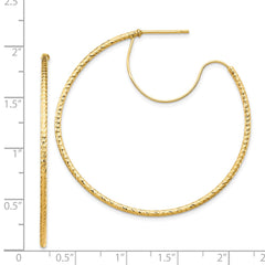 14K Yellow Gold 1.5x45mm Diamond-cut with Polished wire Hoop Earrings