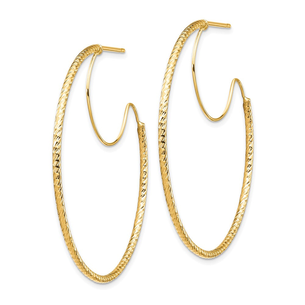 14K Yellow Gold 1.5x40mm Diamond-cut with Polished wire Hoop Earrings