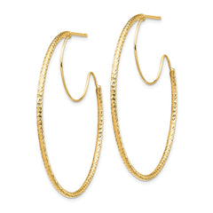 14K Yellow Gold 1.5x40mm Diamond-cut with Polished wire Hoop Earrings