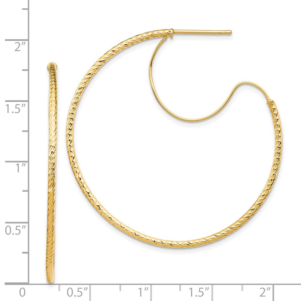 14K Yellow Gold 1.5x40mm Diamond-cut with Polished wire Hoop Earrings