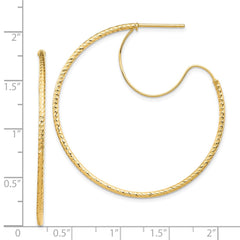 14K Yellow Gold 1.5x40mm Diamond-cut with Polished wire Hoop Earrings