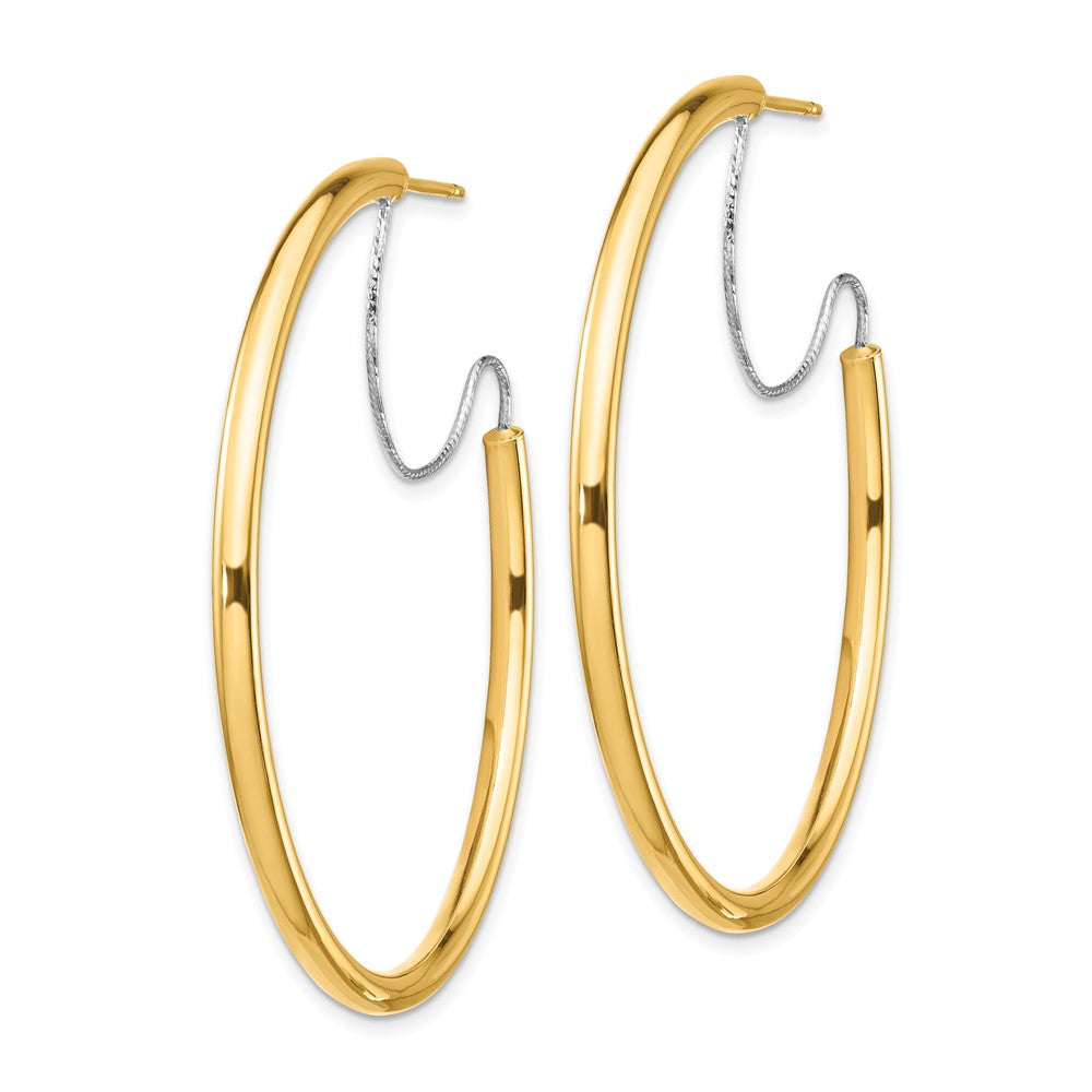 14K Yellow Gold 2.5x40mm Polished with Diamond-cut wire Hoop Earrings
