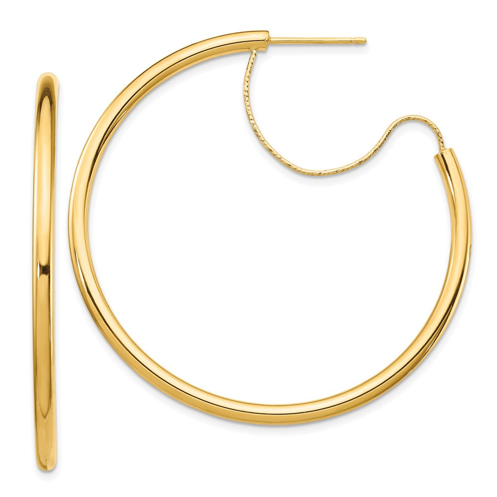 14K Yellow Gold 2.5x40mm Polished with Diamond-cut wire Hoop Earrings