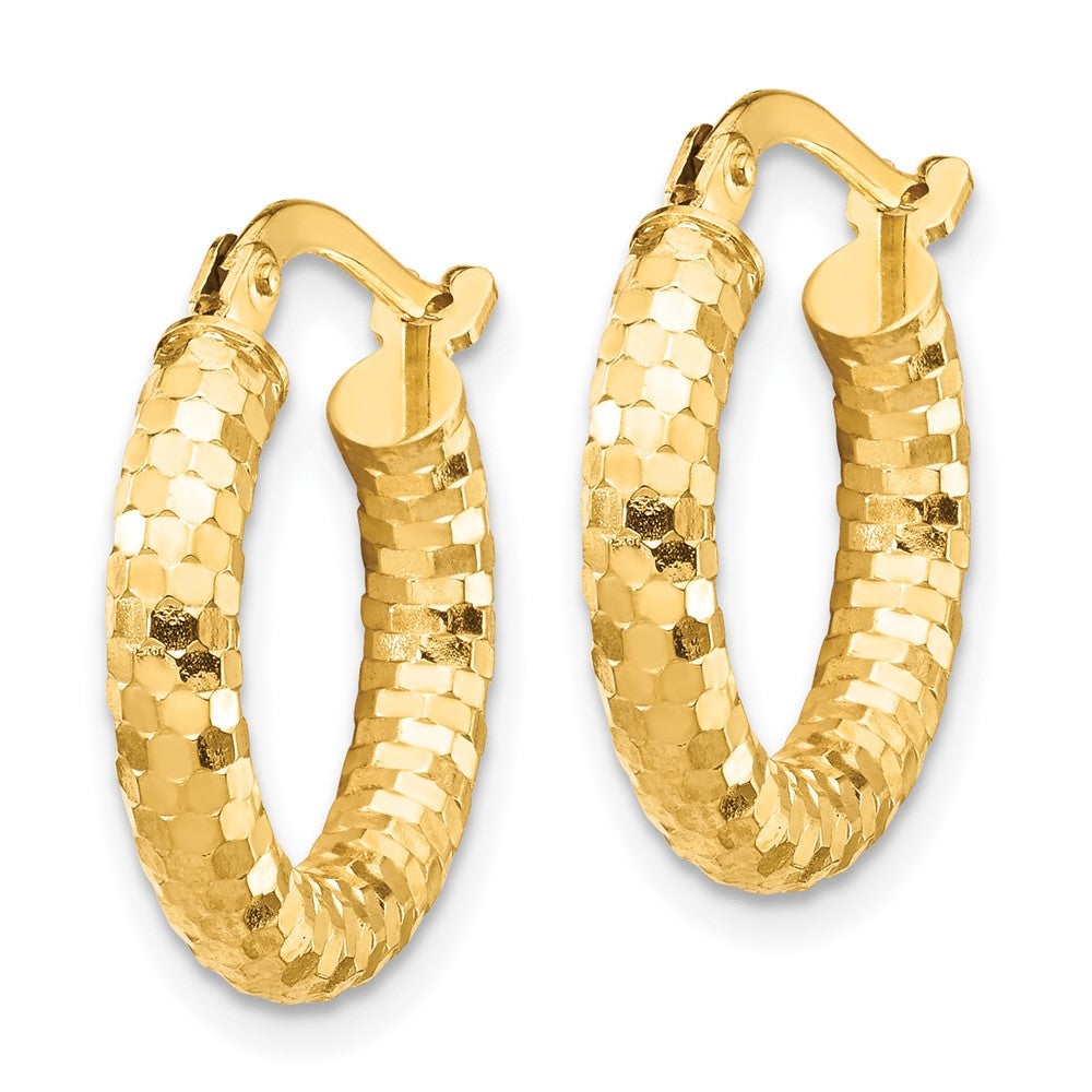 14K Yellow Gold 3x10mm Diamond-cut Hoop Earrings