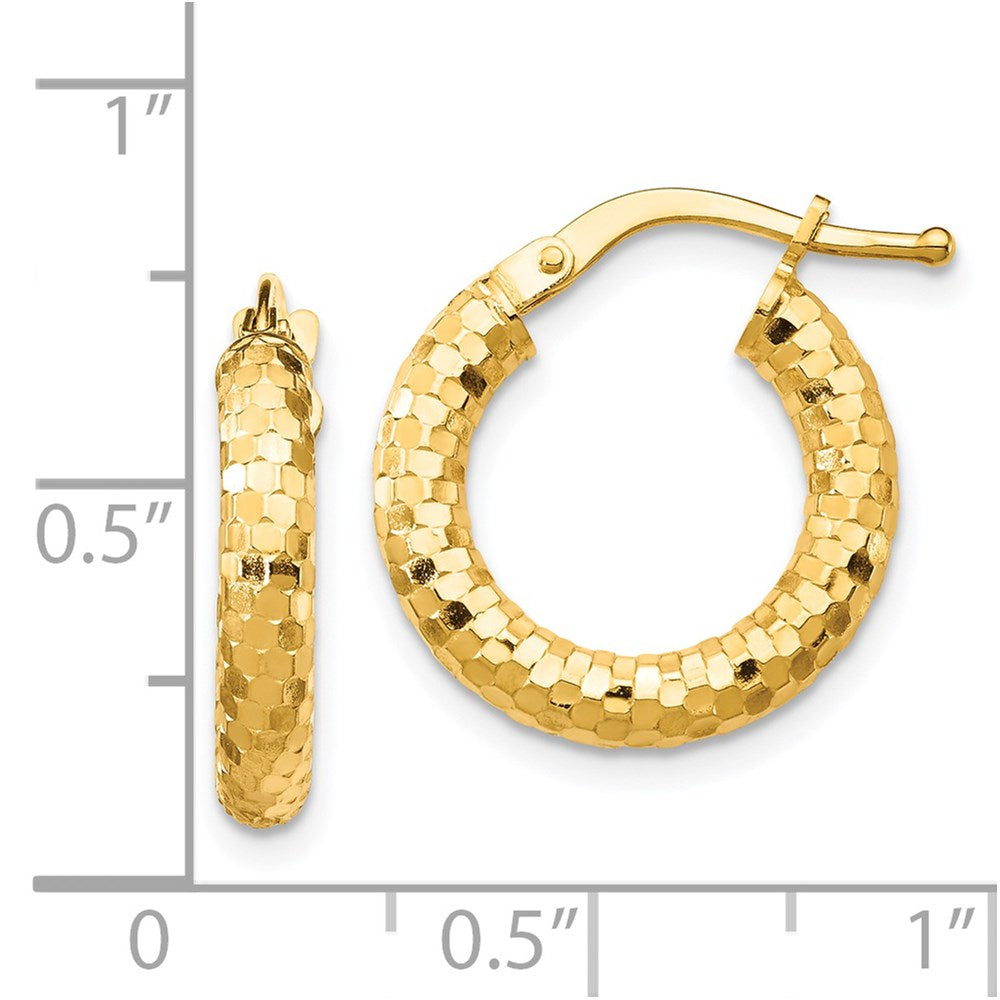14K Yellow Gold 3x10mm Diamond-cut Hoop Earrings