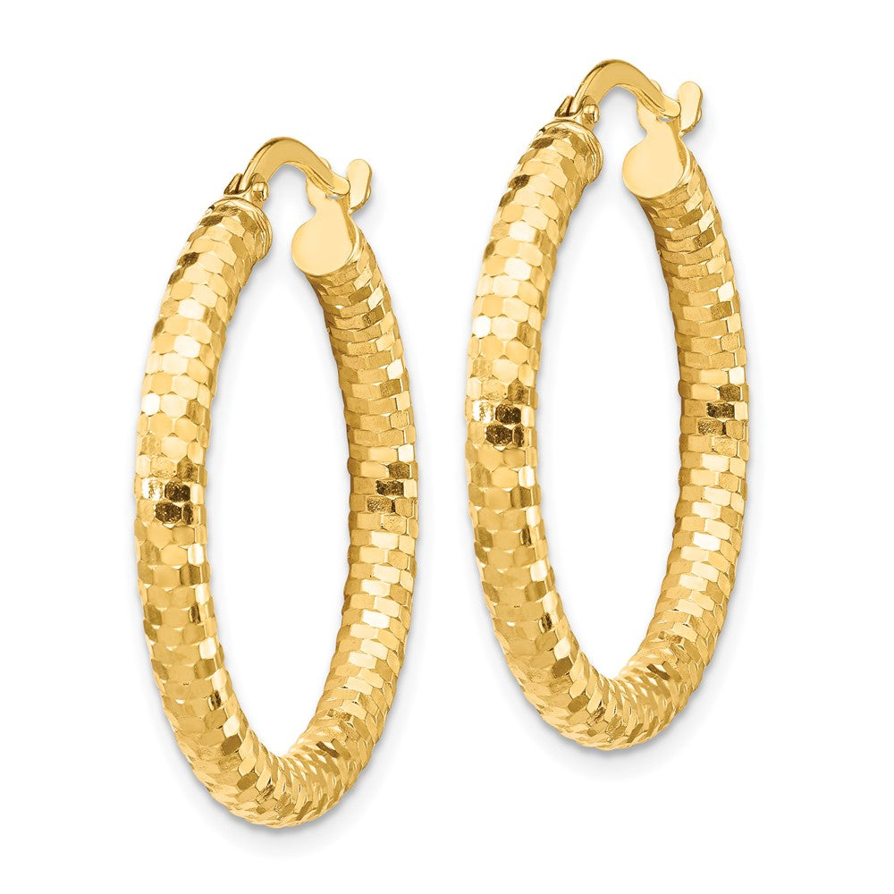 14K Yellow Gold 3x27mm Diamond-cut Hoop Earrings