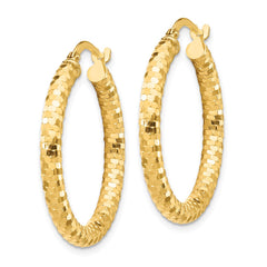 14K Yellow Gold 3x27mm Diamond-cut Hoop Earrings
