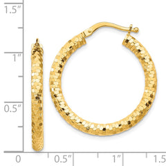14K Yellow Gold 3x27mm Diamond-cut Hoop Earrings