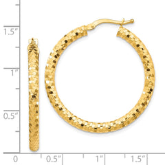 14K Yellow Gold 3x32mm Diamond-cut Hoop Earrings