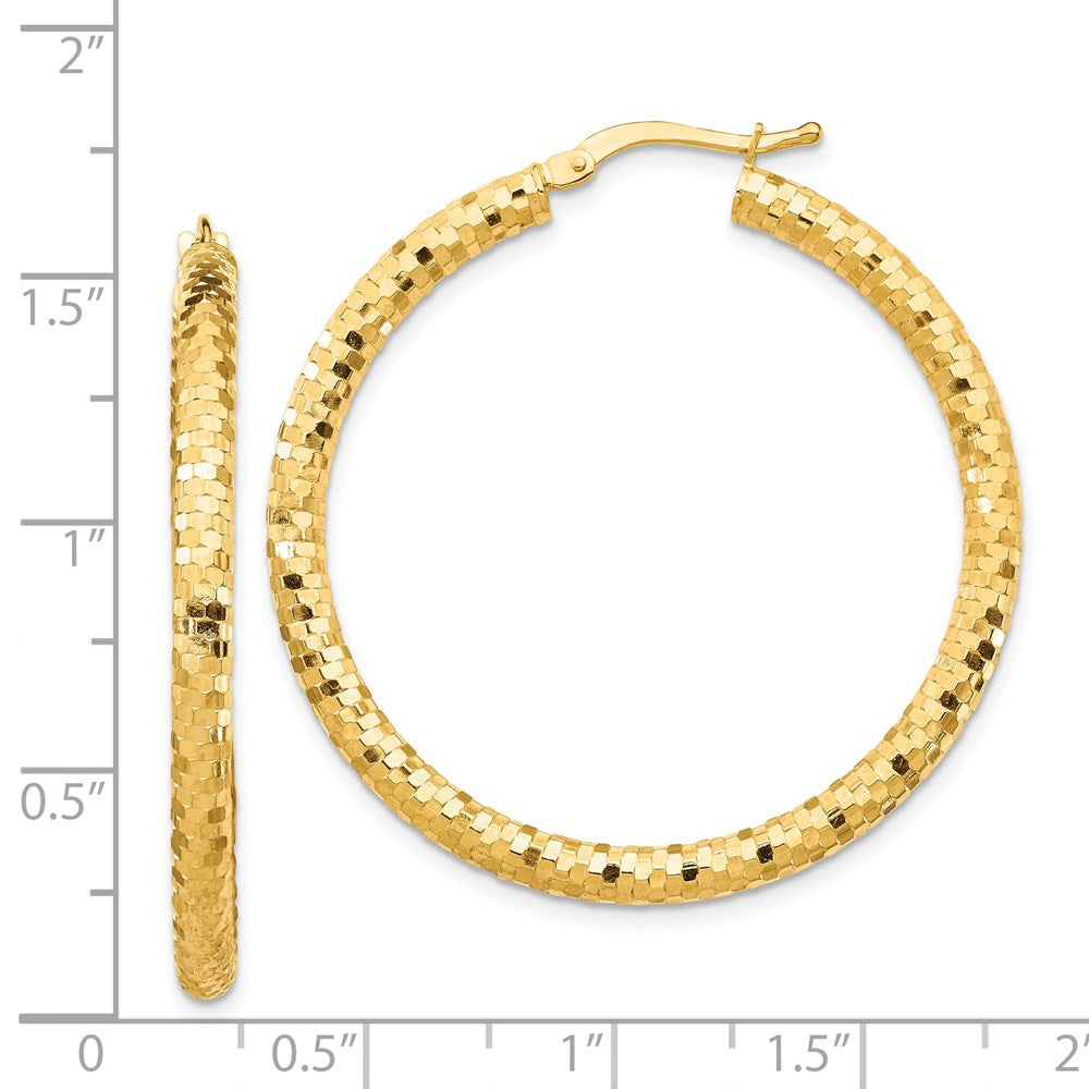 14K Yellow Gold 3x38mm Diamond-cut Hoop Earrings