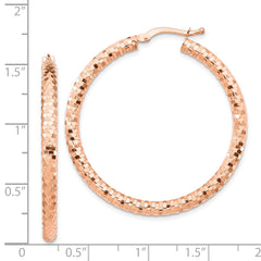 14K Rose Gold 3x38mm Diamond-cut Hoop Earrings