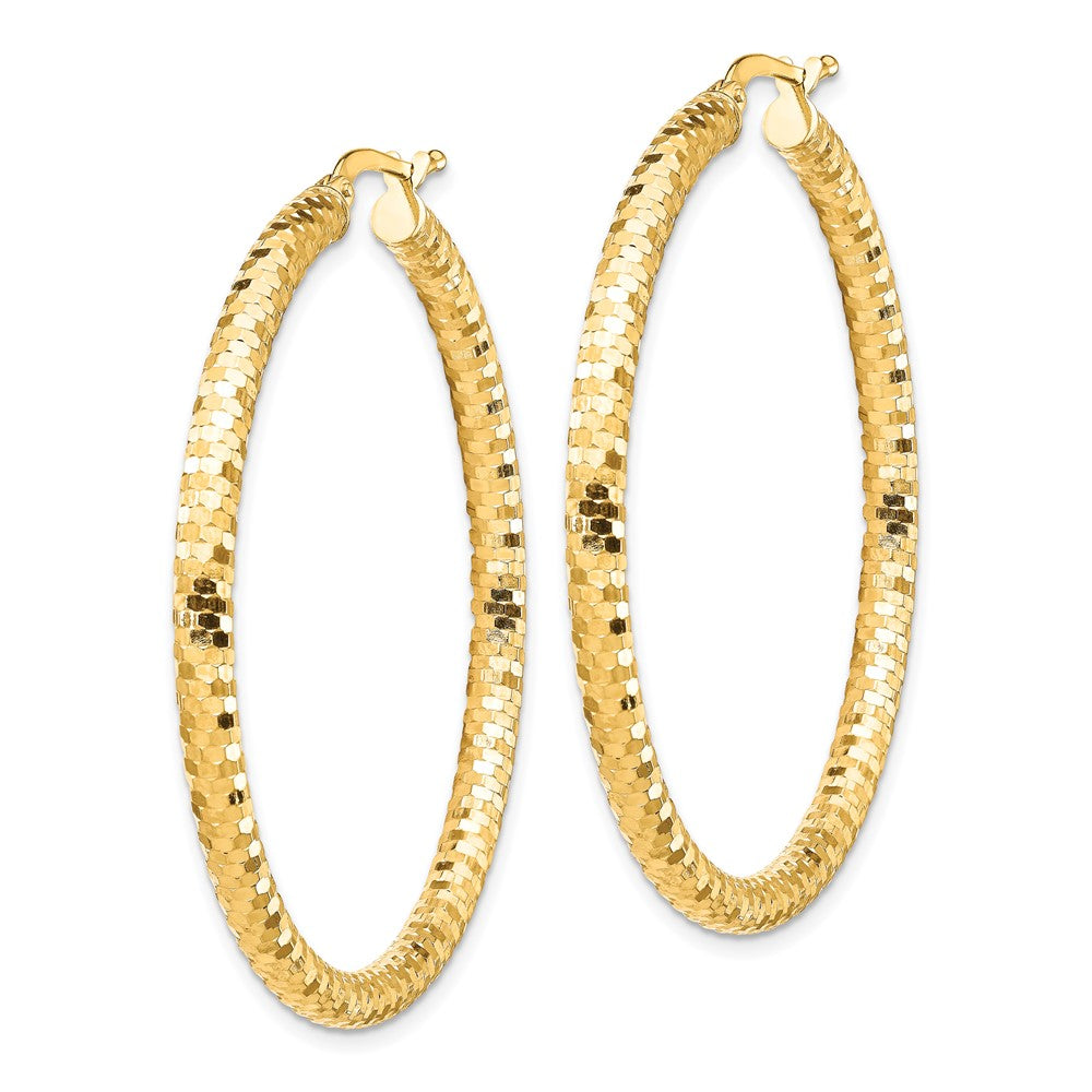 14K Yellow Gold 3x35mm Diamond-cut Hoop Earrings