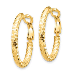 14K Yellow Gold 3mm Small Diamond-cut Oval Omega Back Hoop Earrings