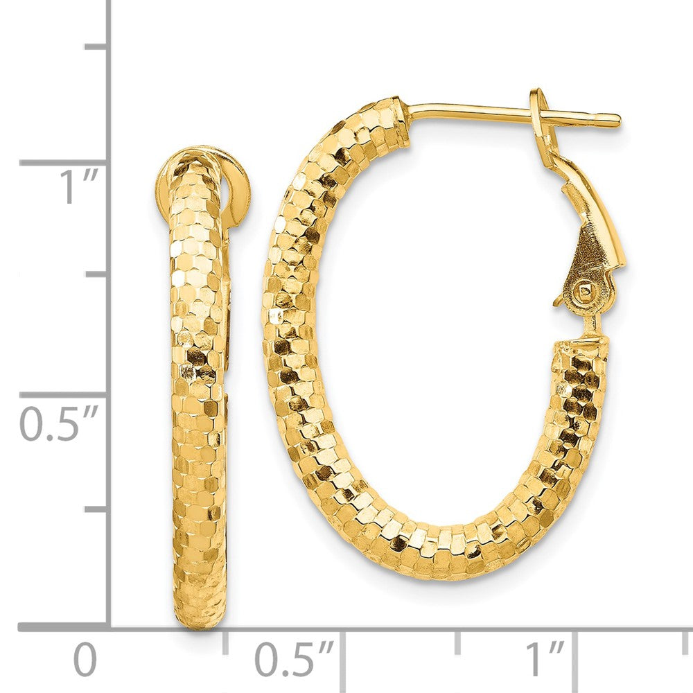 14K Yellow Gold 3mm Small Diamond-cut Oval Omega Back Hoop Earrings