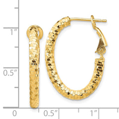 14K Yellow Gold 3mm Small Diamond-cut Oval Omega Back Hoop Earrings