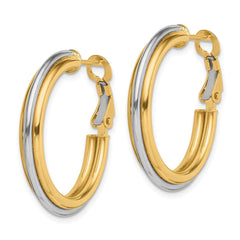 14K Two-Tone Gold 28mm Polished Omega Back Hoop Earrings