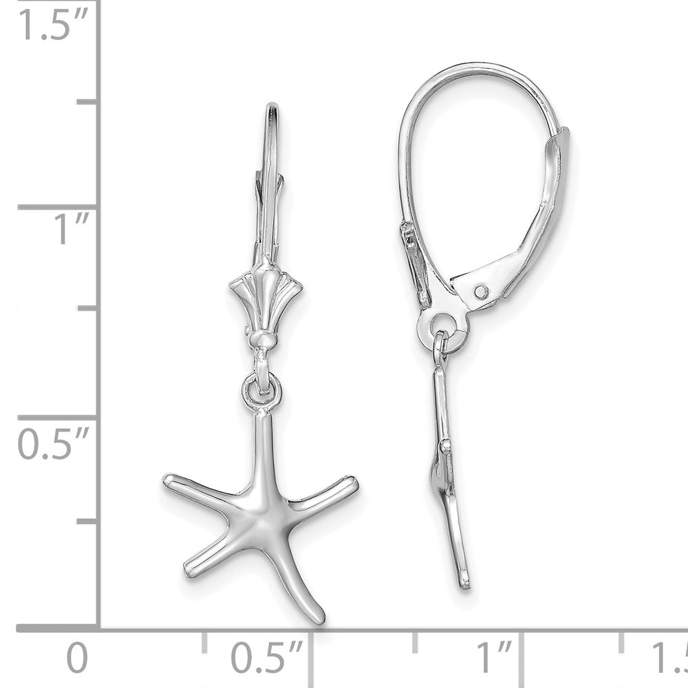 14K White Gold 3D Mini Starfish Leverback Earrings
