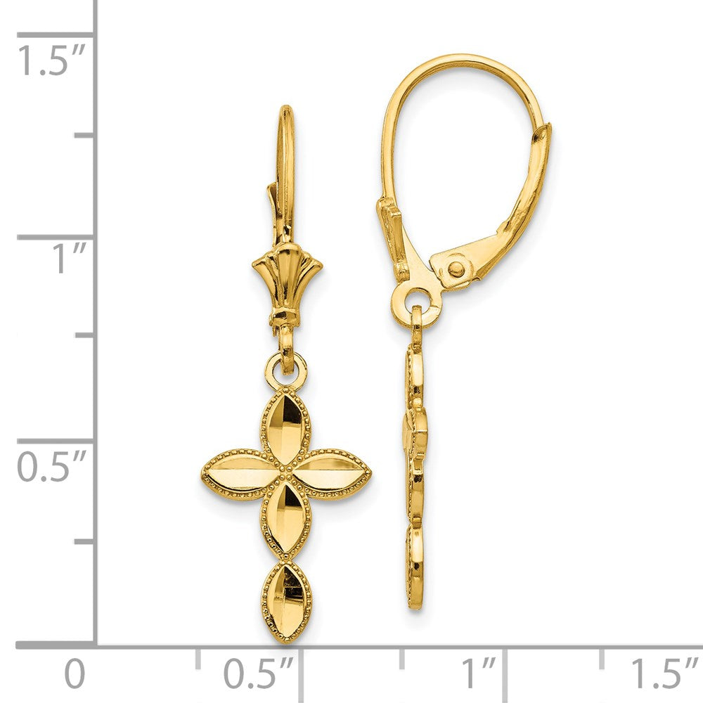 14K Yellow Gold Diamond-cut Cross Leverback Earrings