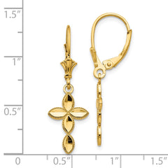 14K Yellow Gold Diamond-cut Cross Leverback Earrings