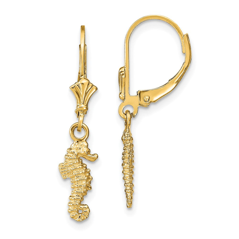 14K Yellow Gold Seahorse Leverback Earrings