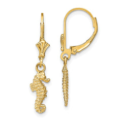 14K Yellow Gold Seahorse Leverback Earrings