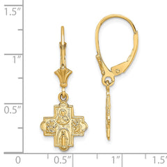 14K Yellow Gold Small 4-Way Medal Cross Leverback Earrings