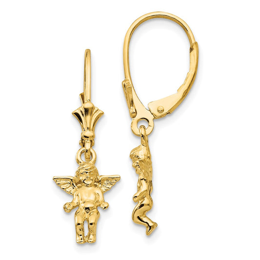 14K Yellow Gold Angel Leverback Earrings