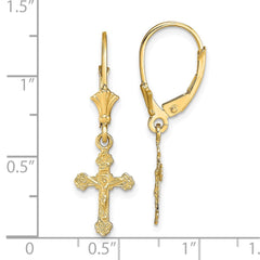 14K Yellow Gold Crucifix Leverback Earrings