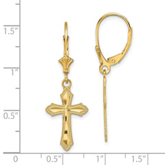 14K Yellow Gold Diamond-cut Cross with Beaded Edge Leverback Earrings
