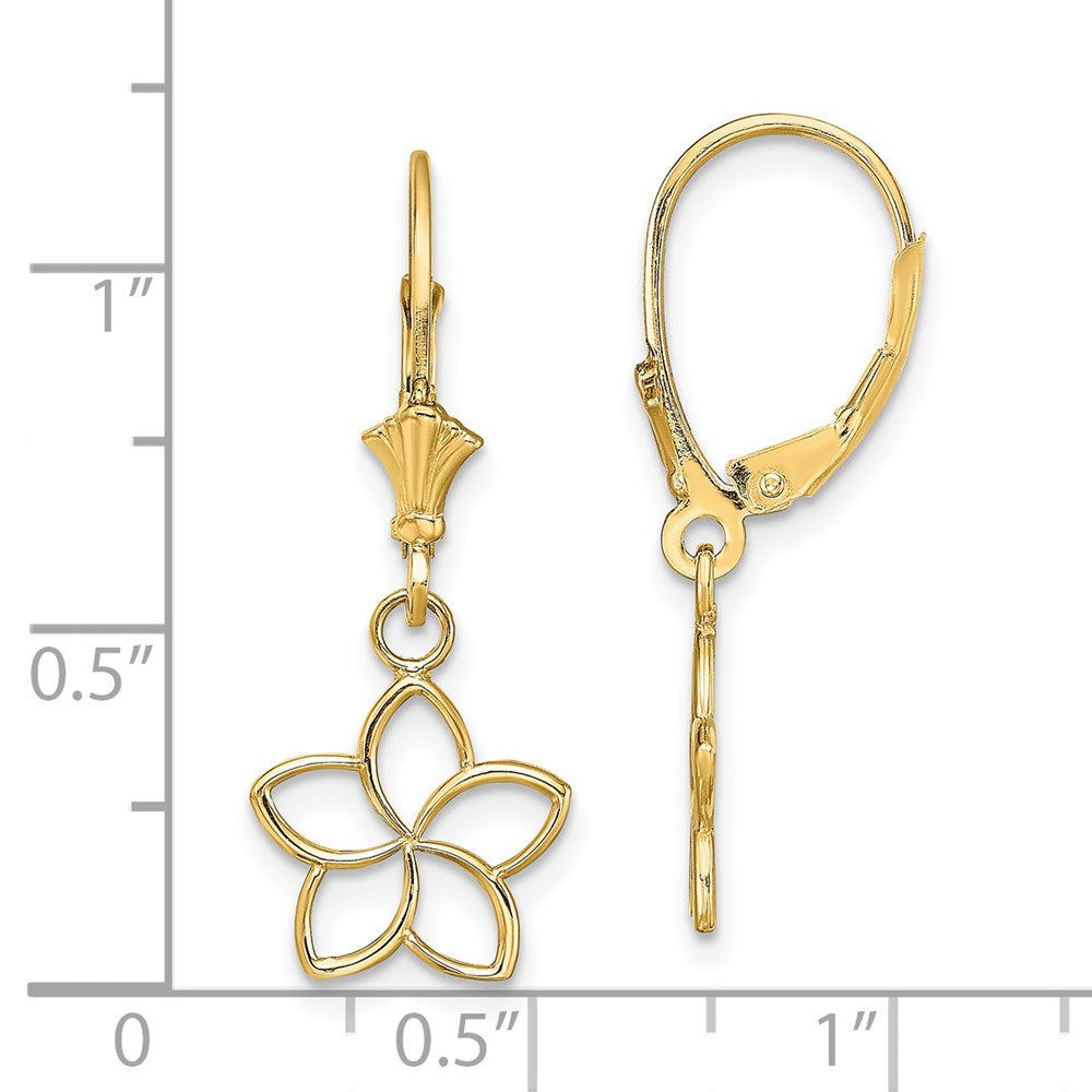 14K Yellow Gold Polished Cut-Out Flower Leverback Earrings