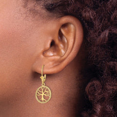 14K Yellow Gold Tree of Life In Round Frame Leverback Earrings