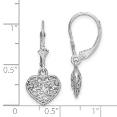 14K White Gold 3D Mini Diamond-cut Puffed Heart Leverback Earrings